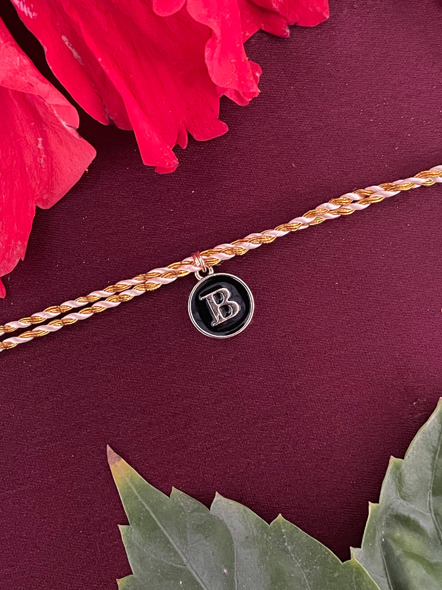 Digital Dress Room B Letter Black Initial Coin Pendant Thread Rakhi