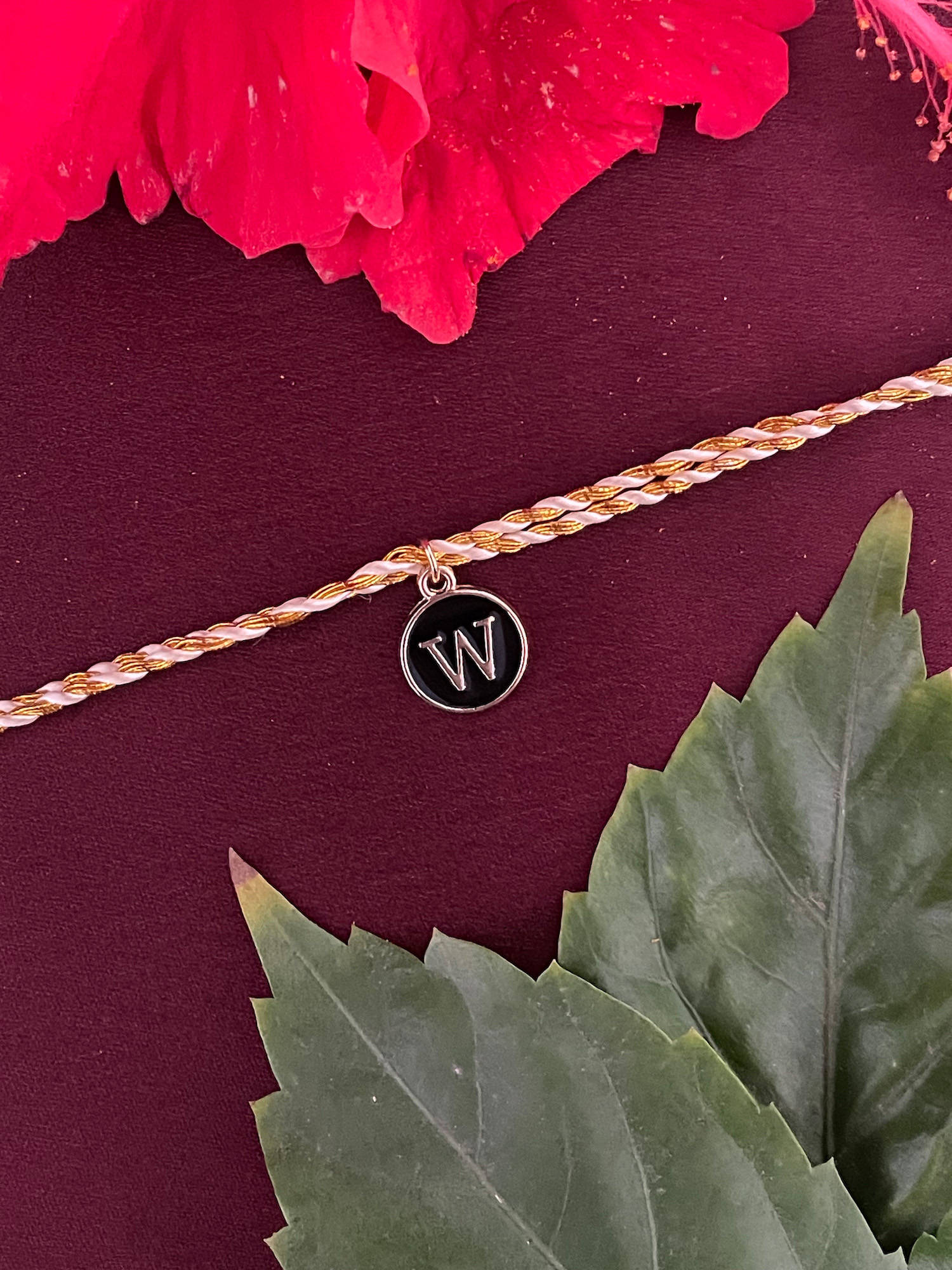 Digital Dress Room W Letter Black Initial Coin Pendant Thread Rakhi