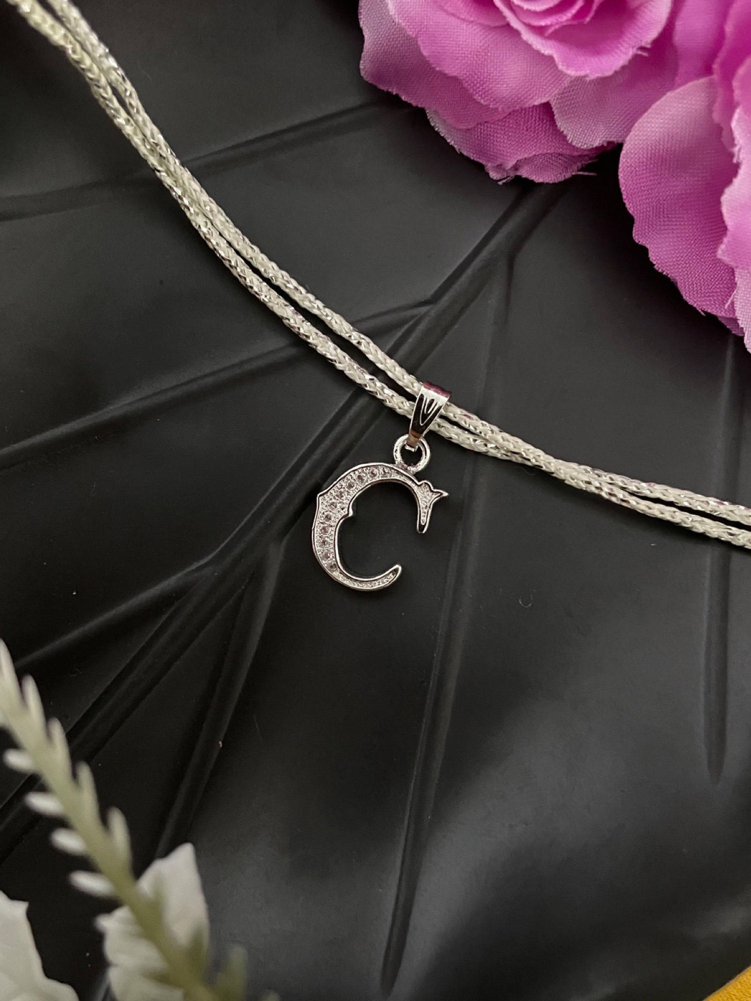 Digital Dress Room C Roman Letter Silver Plated AD Initial Thread Rakhi