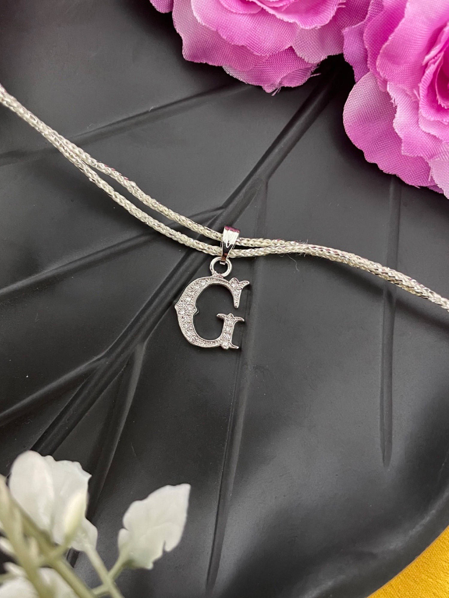 Digital Dress Room G Roman Letter Silver Plated AD Initial Thread Rakhi