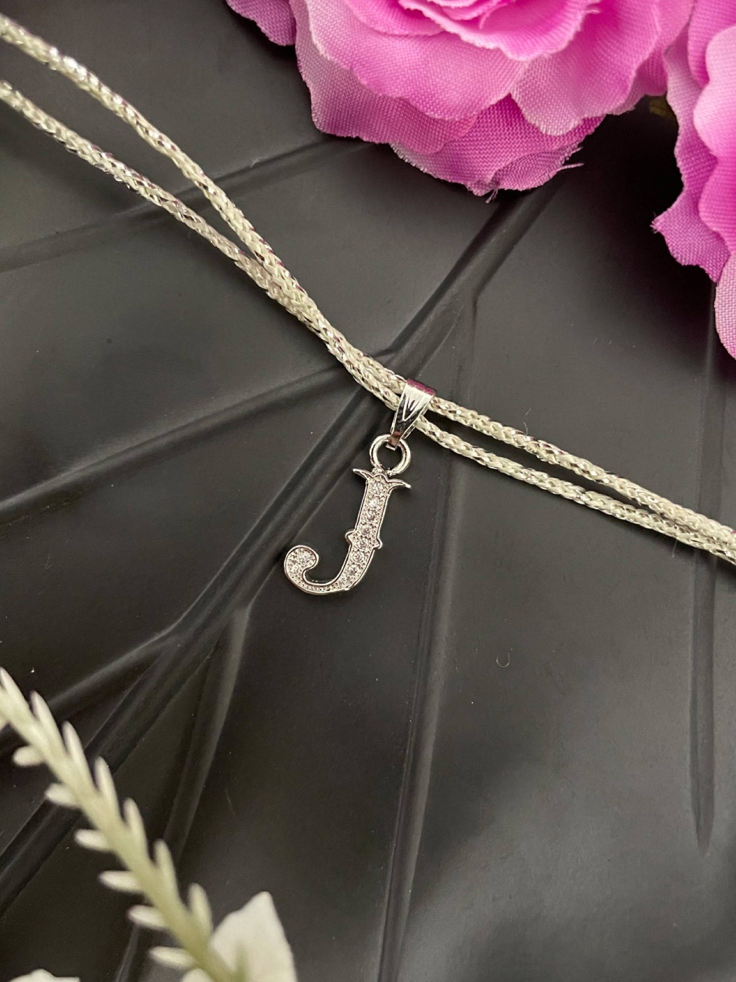 Digital Dress Room J Roman Letter Silver Plated AD Initial Thread Rakhi