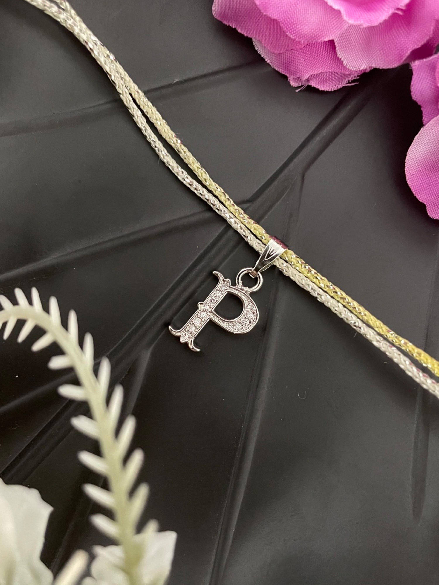 Digital Dress Room P Roman Letter Silver Plated AD Initial Thread Rakhi