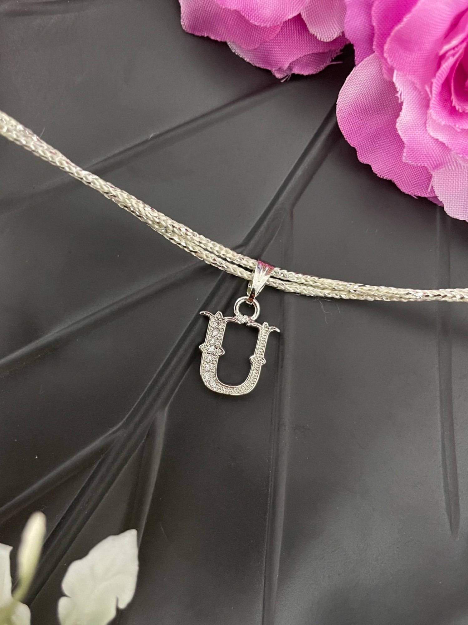 Digital Dress Room U Roman Letter Silver Plated AD Initial Thread Rakhi