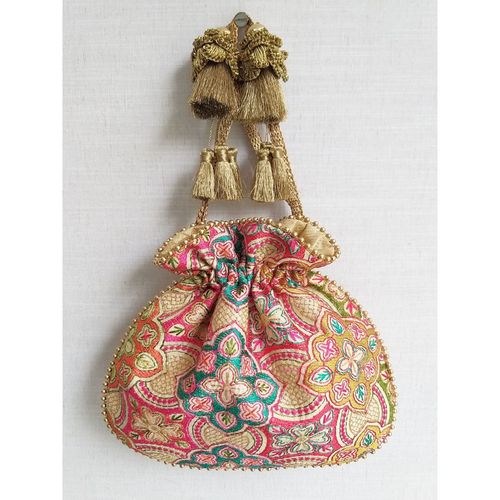 Buy AMYRA Amna Embroidered Potli Bag Cream Online