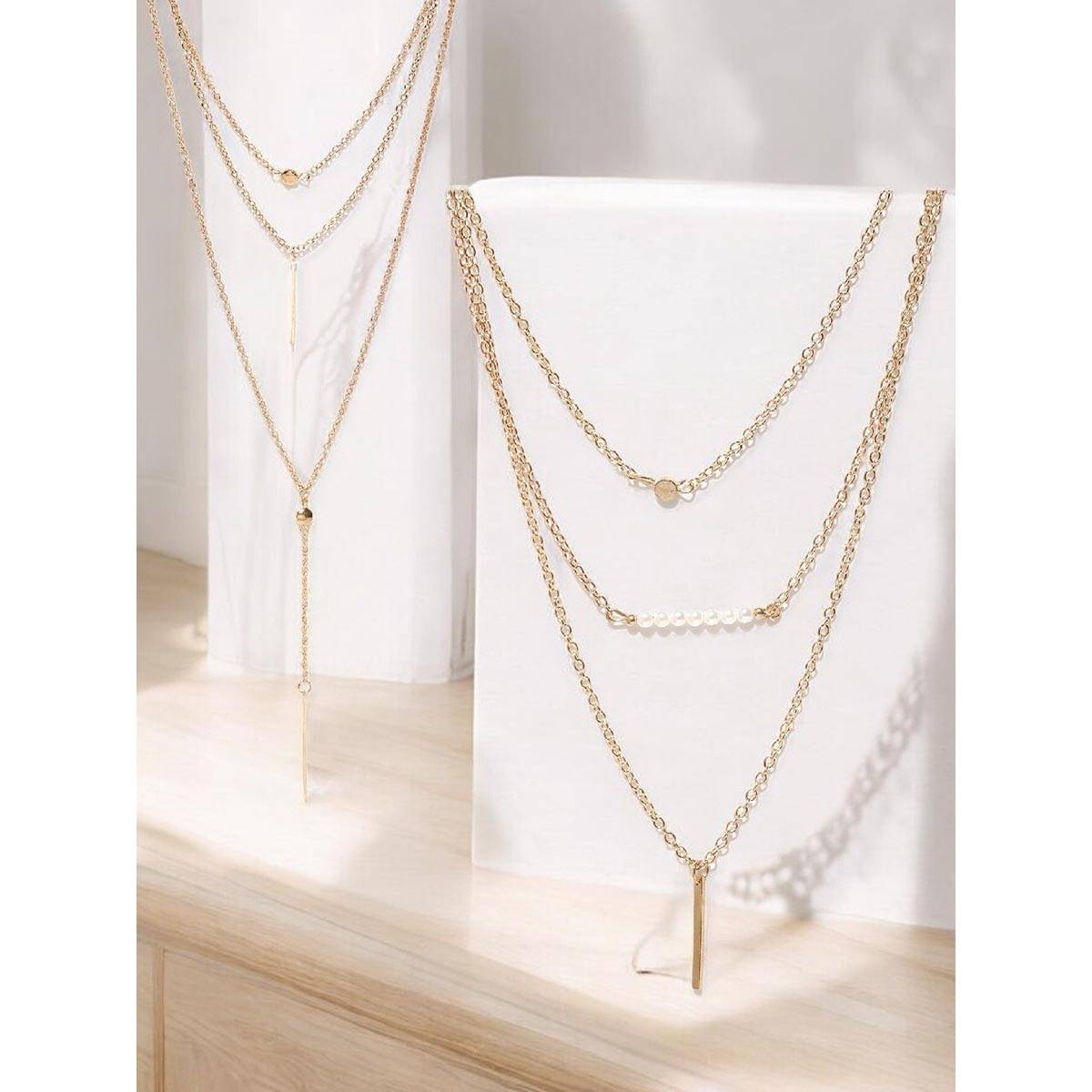 OOMPH Women Gold Beads and Charm Multi Layer Necklace Set of 2