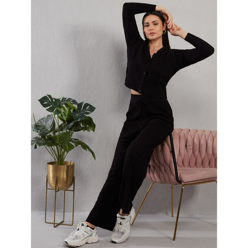 Buy Nykd by Nykaa Ribbed Flare Pants NYLE113 Jet Black online