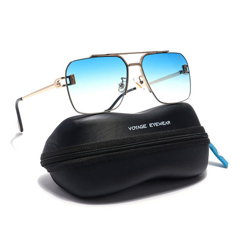 Buy Voyage Unisex Gold Frame Blue Lens Color Wayfarer Sunglass (52