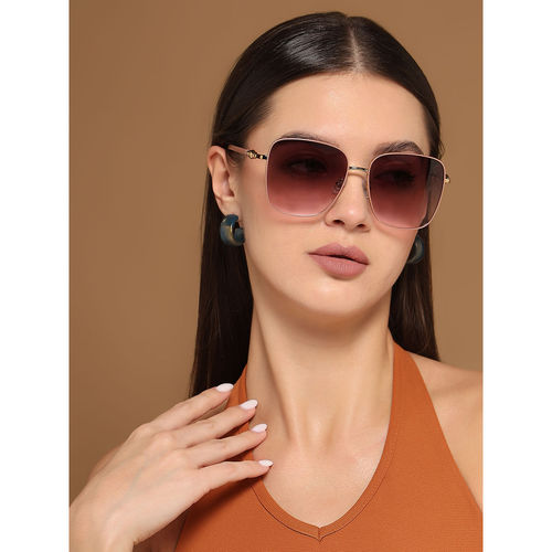 Voyage Unisex Gold Frame Pink Lens Color Square Sunglass (58)