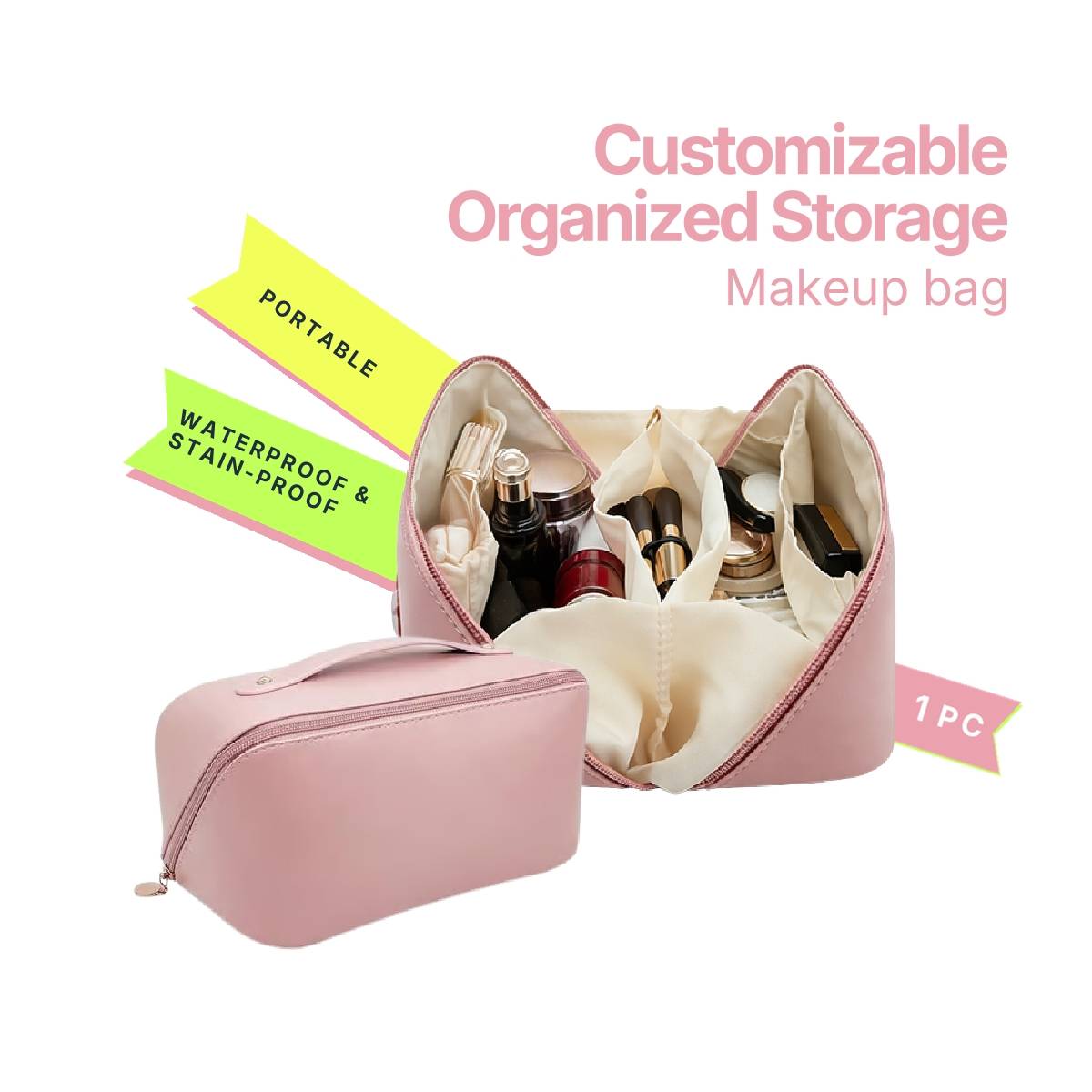 MAKEUP BY SITI Makeup Bag Cosmetic Storage Vanity Pouch - Baby Pink