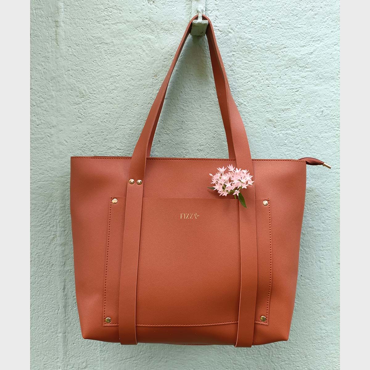 Buy Fizza Tan Shopper Tote With Strap Detail Online buy-fizza-tan-shopper-tote-with-strap-detail-online