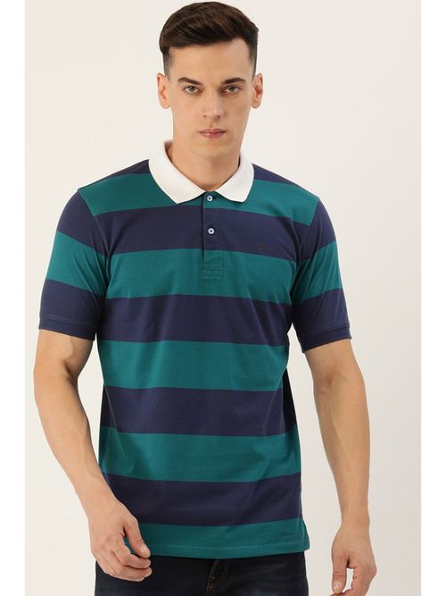 Buy Peter England Men Navy Stripe Polo T-Shirt Online