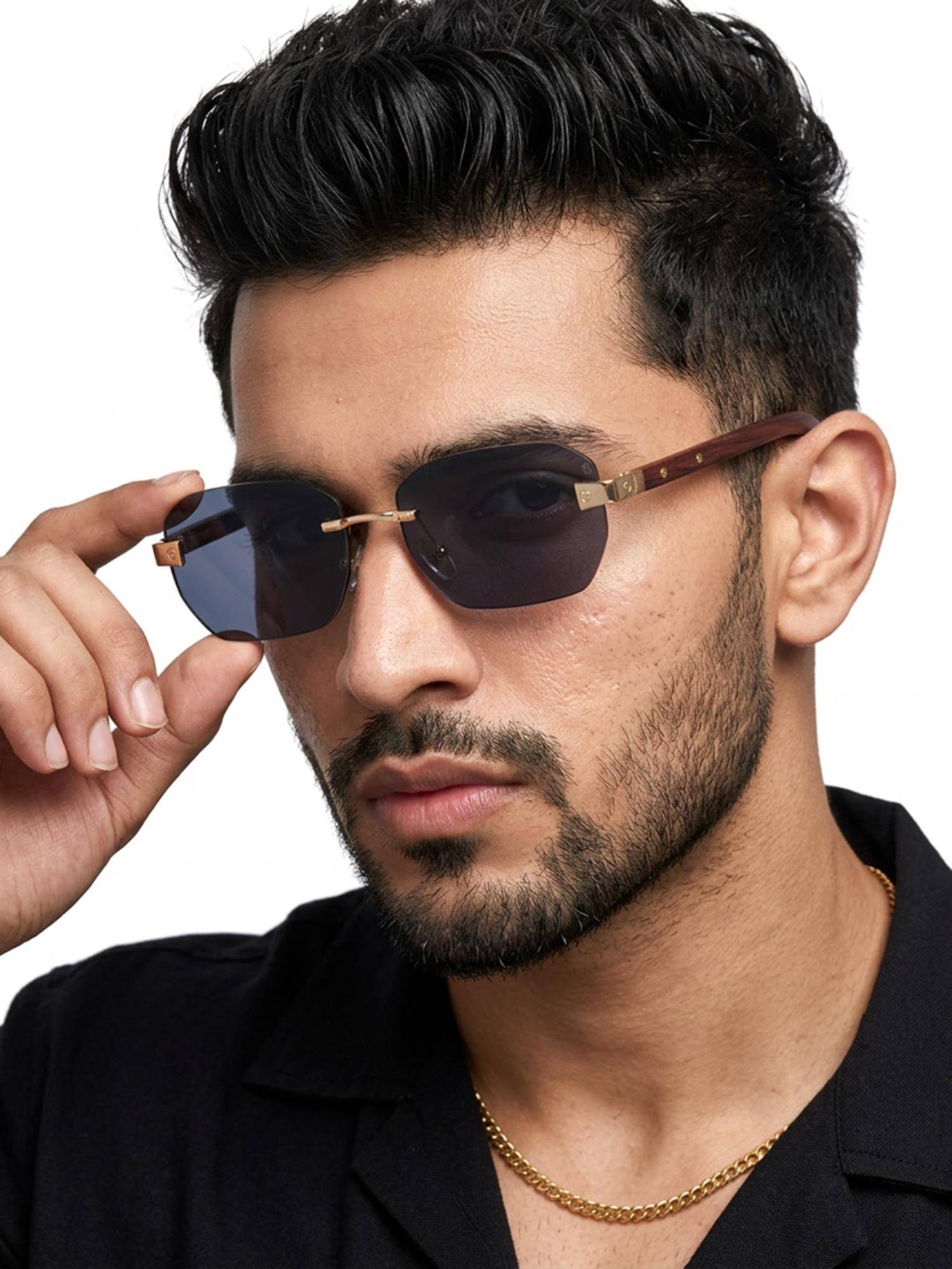 Eyejack Unisex Metal Black Lens Rectangle Rimless Sunglasses -9807CL2547 (55)