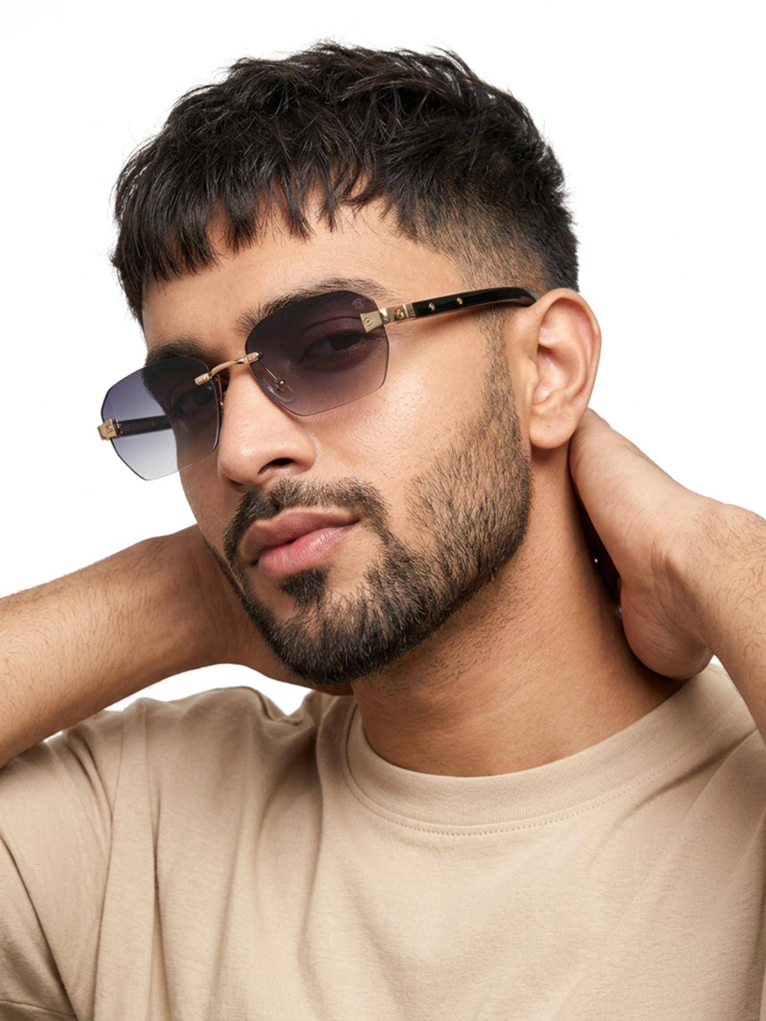 Eyejack Unisex Metal Grey Lens Rectangle Rimless Sunglasses -9807CL2548 (55)