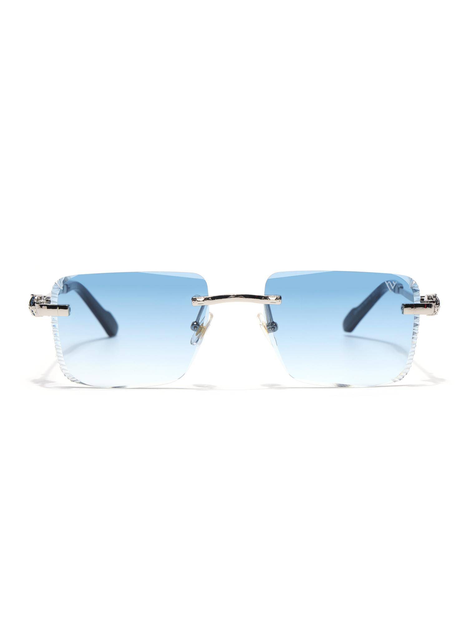Voyage Unisex Metal Blue Lens Square Rimless Sunglasses - MG8707 (58)