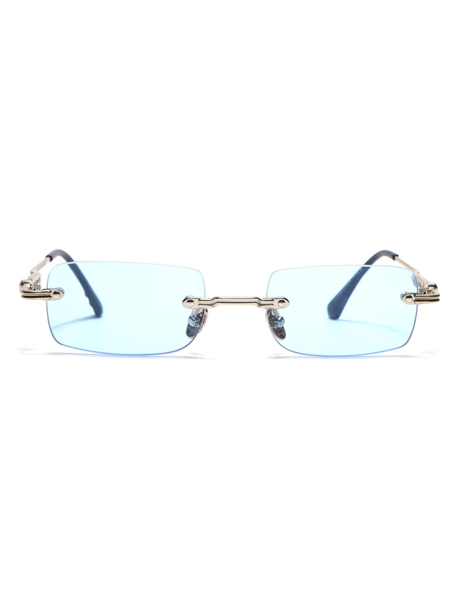 Voyage Unisex Metal Blue Lens Rectangle Rimless Sunglasses - MG9125 (53)