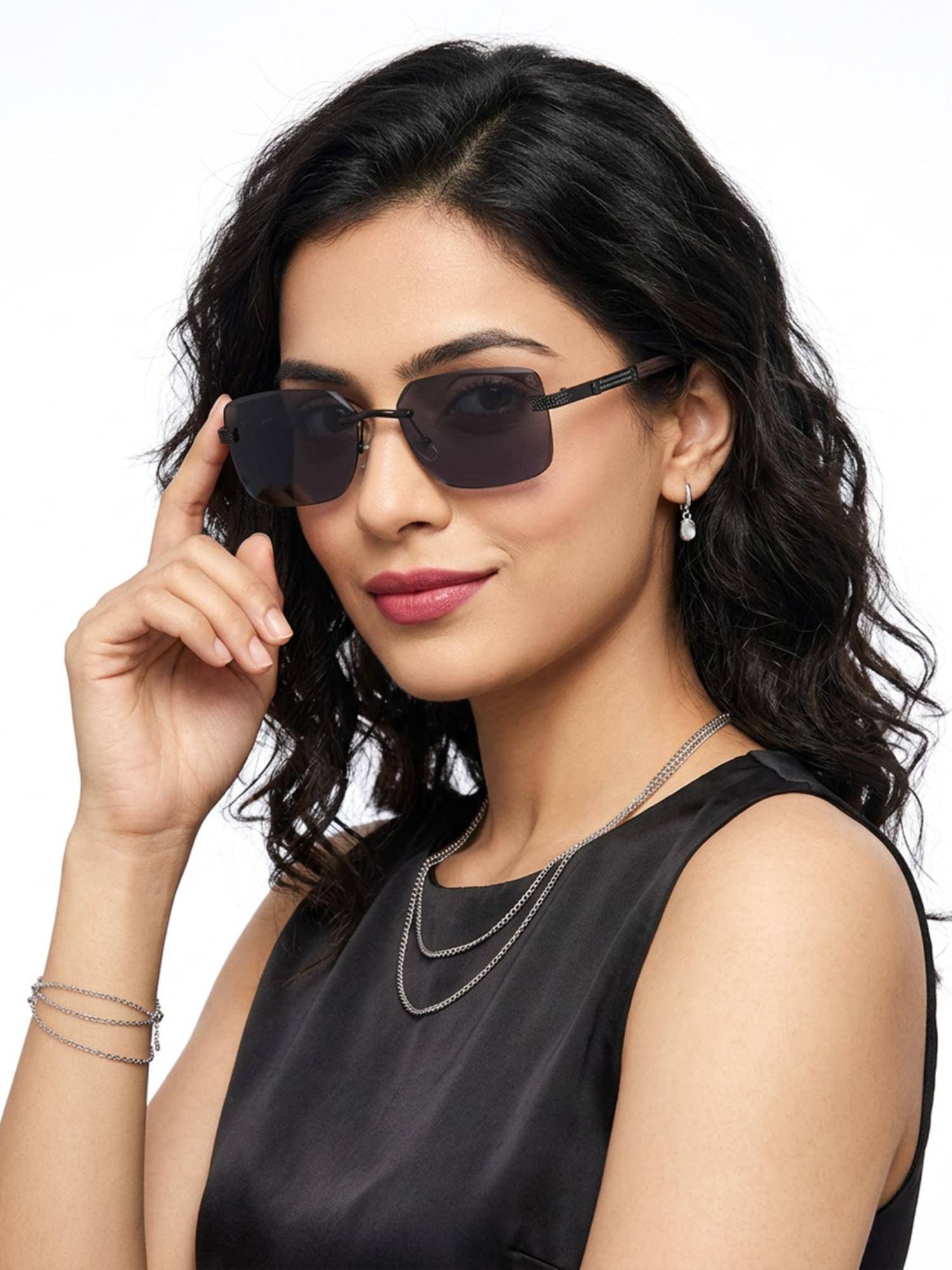 Buy Eyejack Unisex Metal Grey Lens Rectangle Rimless Sunglasses
