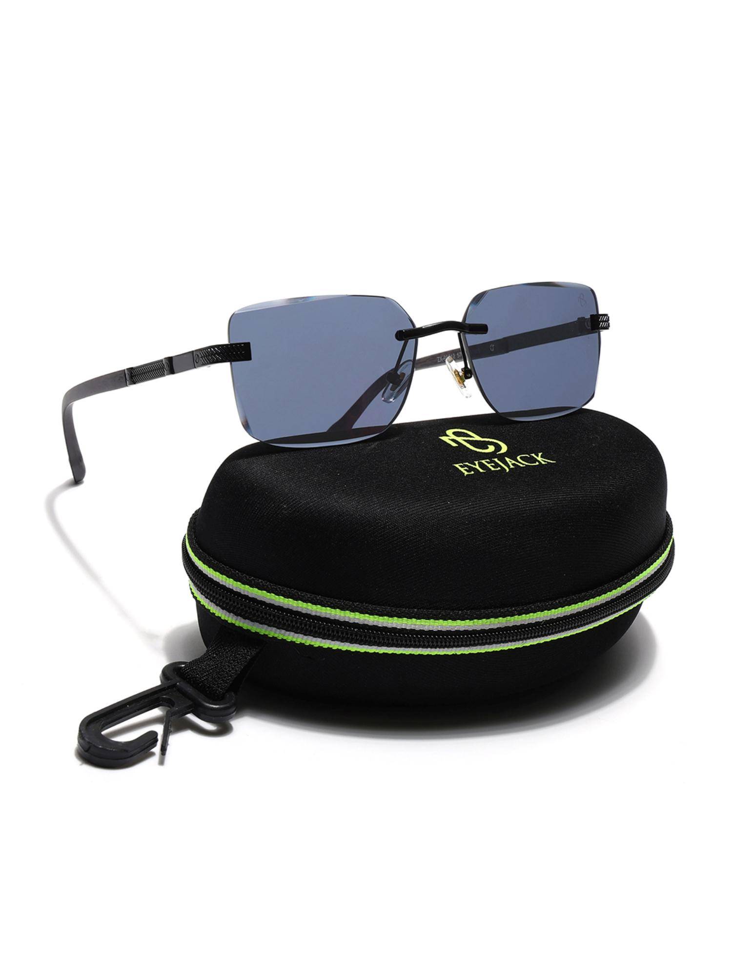 Buy Eyejack Unisex Metal Grey Lens Rectangle Rimless Sunglasses