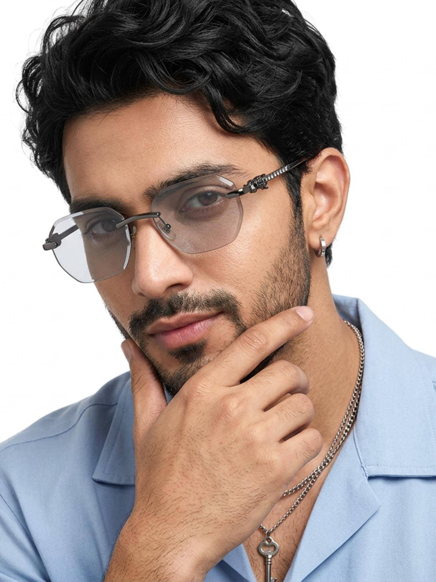 Eyejack Unisex Metal Grey Lens Hexagon Rimless Sunglasses -GREG_TRANS_BROWN_20243 (58)