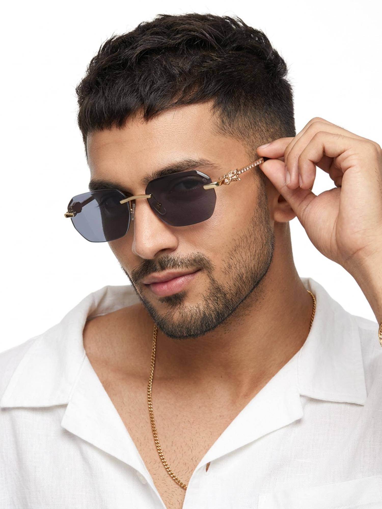 Eyejack Unisex Metal Grey Lens Hexagon Rimless Sunglasses -GREG_BLACK_20244 (58)