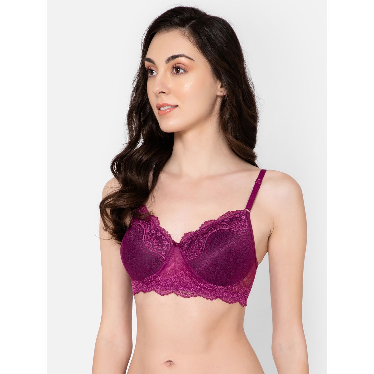 Clovia Padded Non Wired Full Cup Bra In Wine Colour Lace Buy Clovia