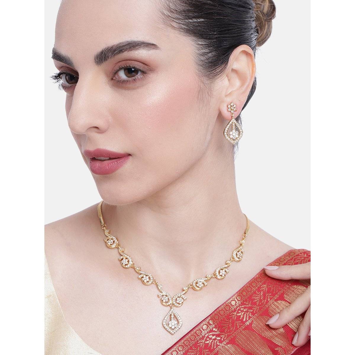 Estele Gold Plated Cz Radiance Necklace Set for Women