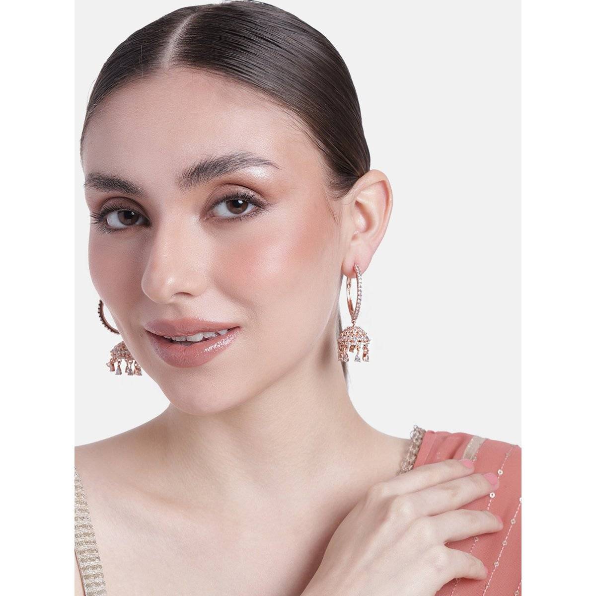 Estele Rose Gold Plated CZ Gorgeous Jhumki Earrings for Women