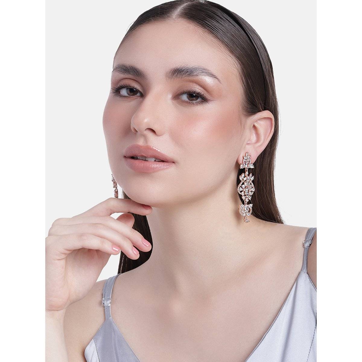 Estele Rose Gold Plated CZ Astonishing Drop Earrings for Women