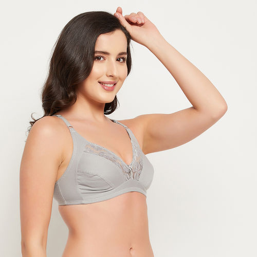 Buy Clovia Cotton Spandex Solid Non-Padded Full Cup Wire Free Everyday Bra  - Light Grey Online