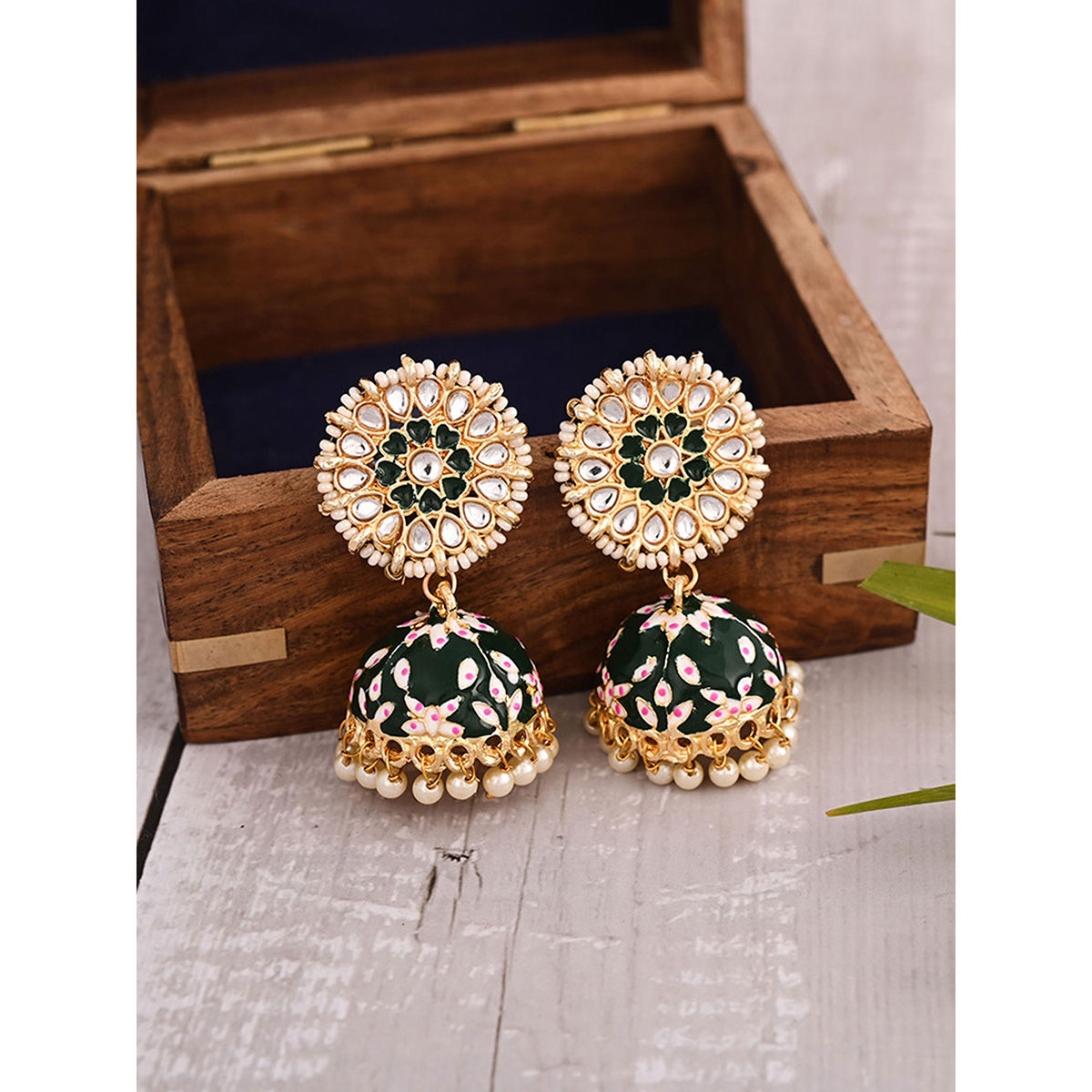 Leaf Design Gold Plated Stud Jhumka Earrings For Women And Girls  Priyaasi