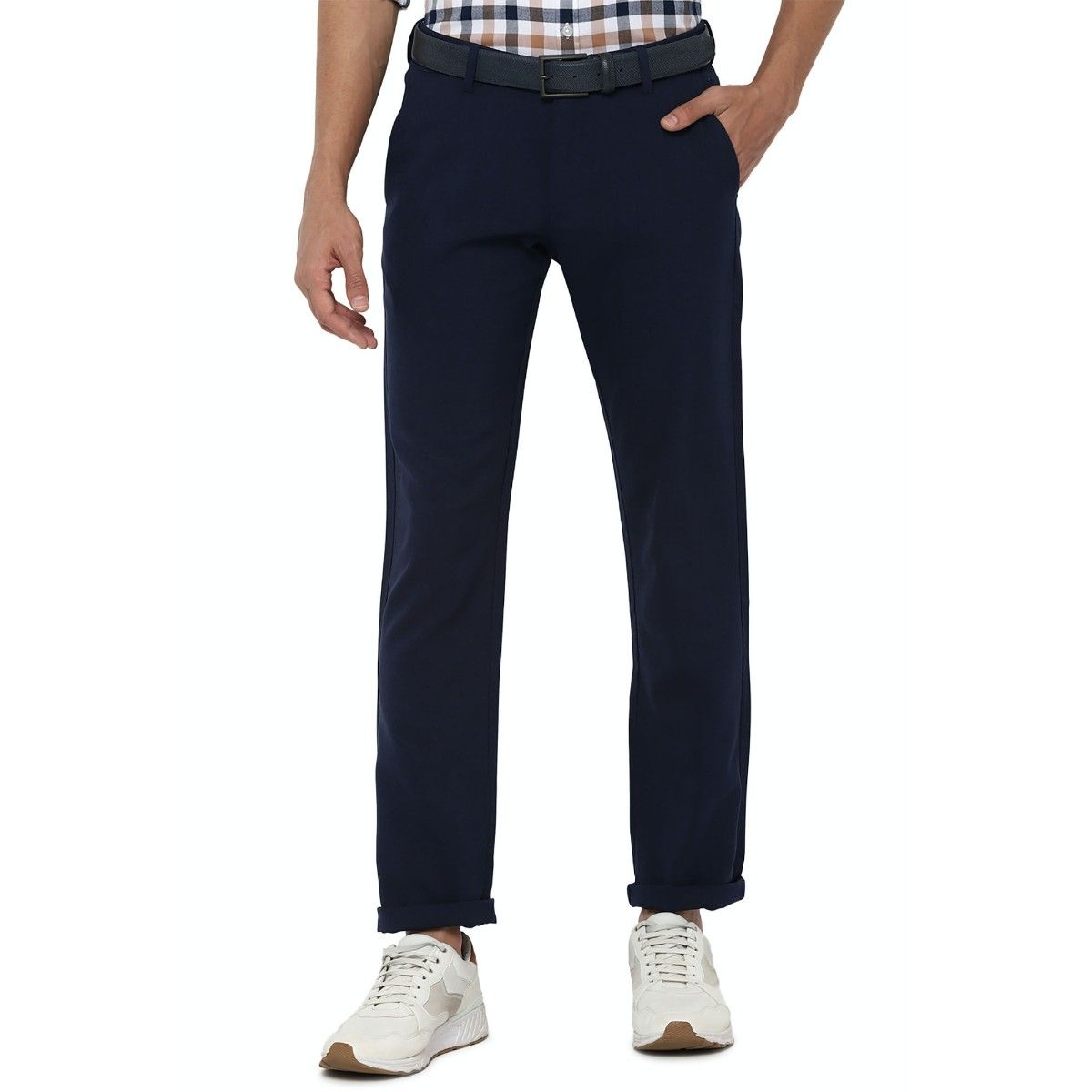 Buy Men Blue Slim Fit Solid Casual Trousers Online - 340444 | Allen Solly