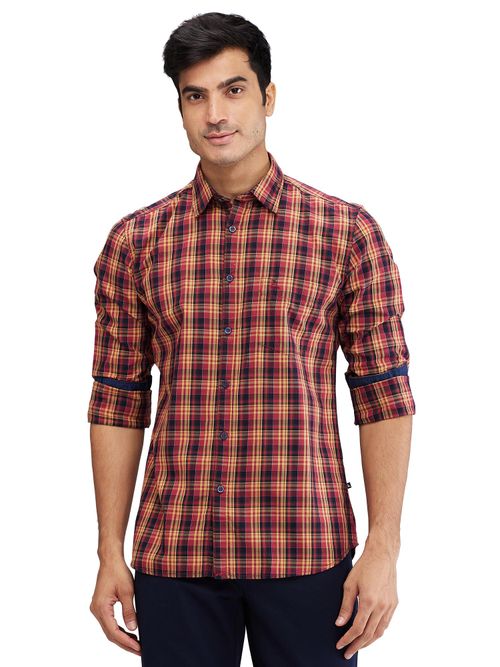 Parx Slim Fit Checkered Medium Red Casual Shirt