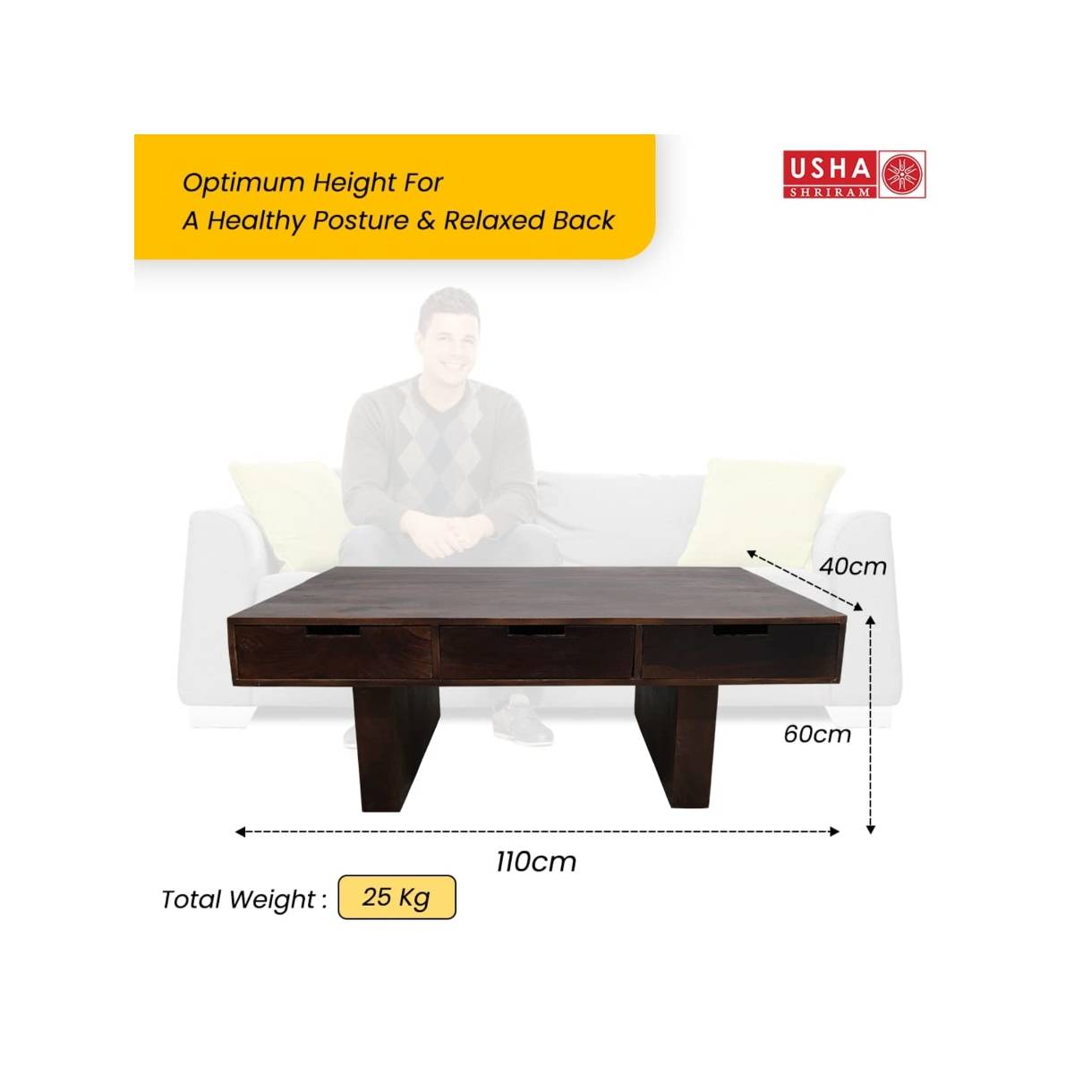 Buy USHA SHRIRAM Centre Table Living Room-Honey Finish Online