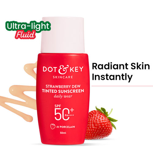 Dot & Key Strawberry Dew Tinted Sunscreen SPF 50+ PA++++ 01 Porcelain, Brightens & Protects Skin
