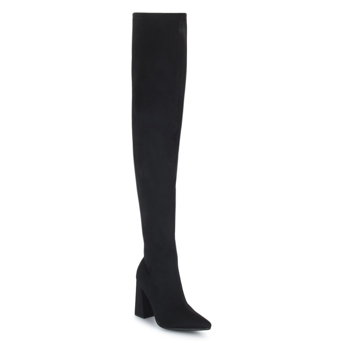 Truffle Collection Black Lycra Pointed Toe Block Heel Long Boots - UK 3