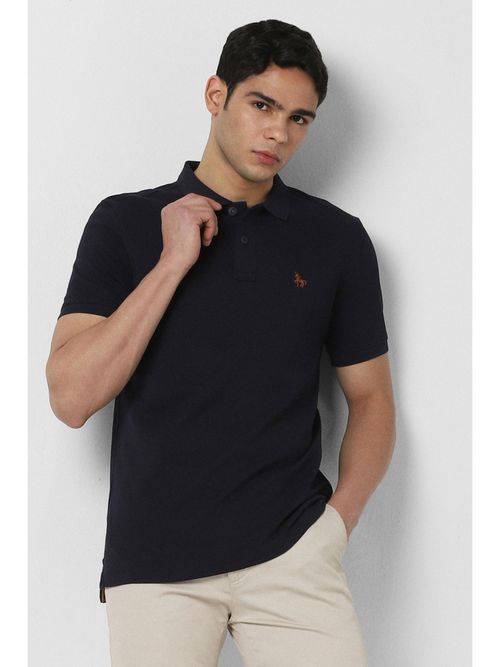 Van Heusen Men Navy Blue Solid Polo T-shirt