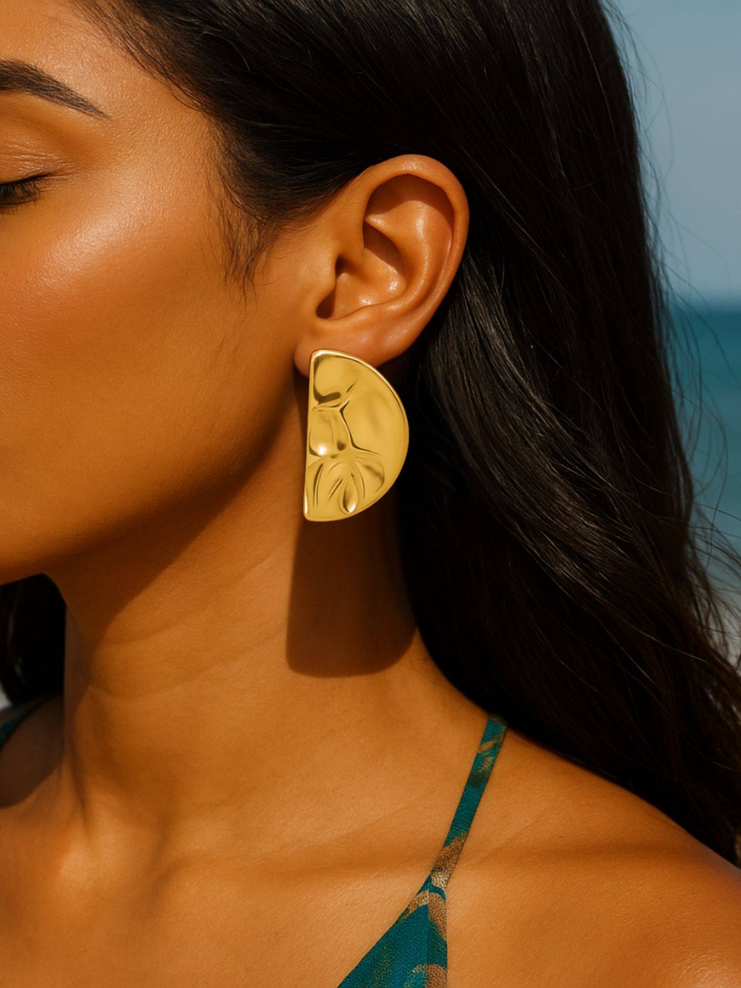 I Jewels Gold Toned Statement Stud Earrings