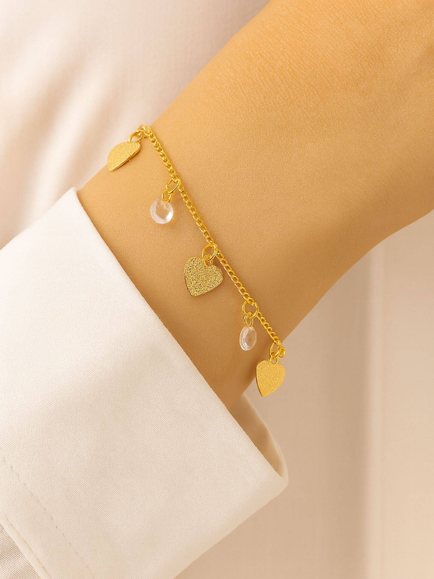 I Jewels Gold Plated Adjustable Pearl Charm Bracelet