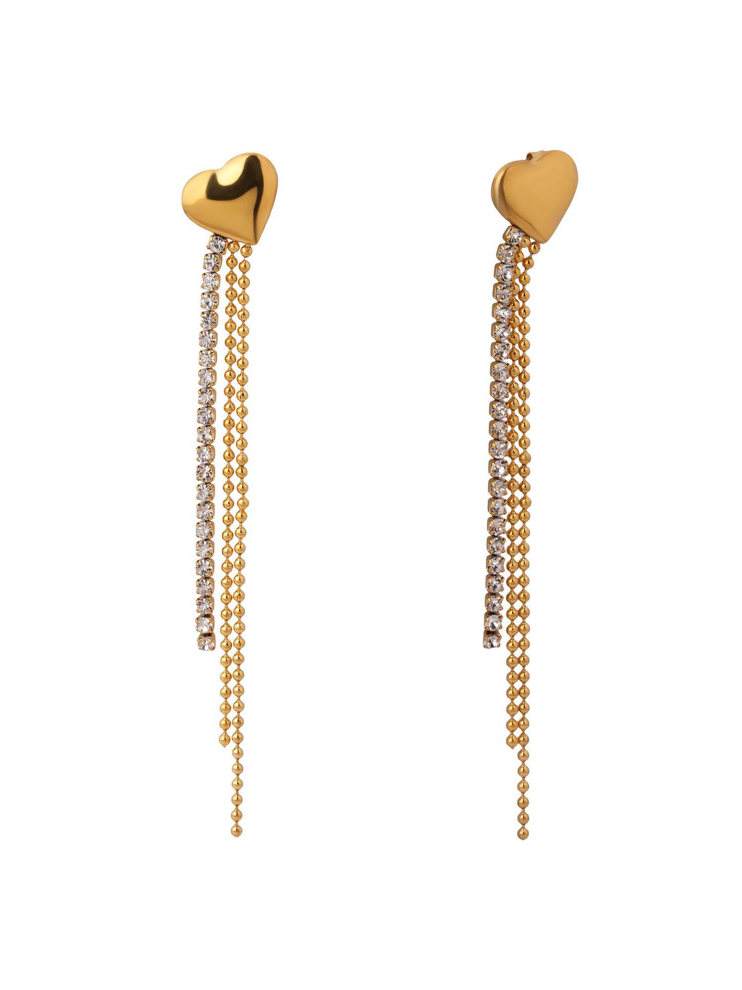 Palmonas Mini Heart Crystal Chain Earrings For Women - Waterproof And Anti-Tarnish