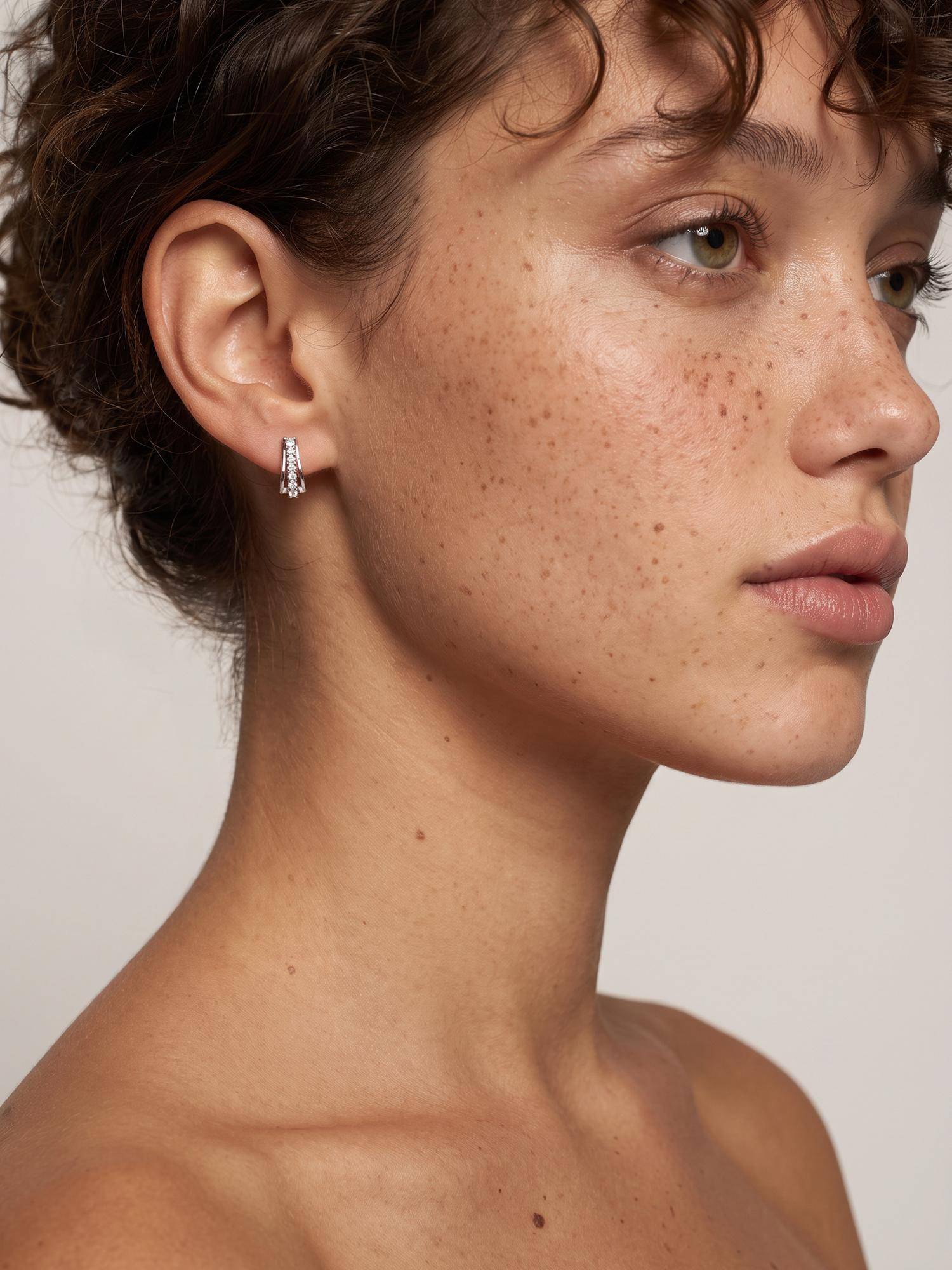 Palmonas Curve Pave Bar 925 Sterling Silver Studs