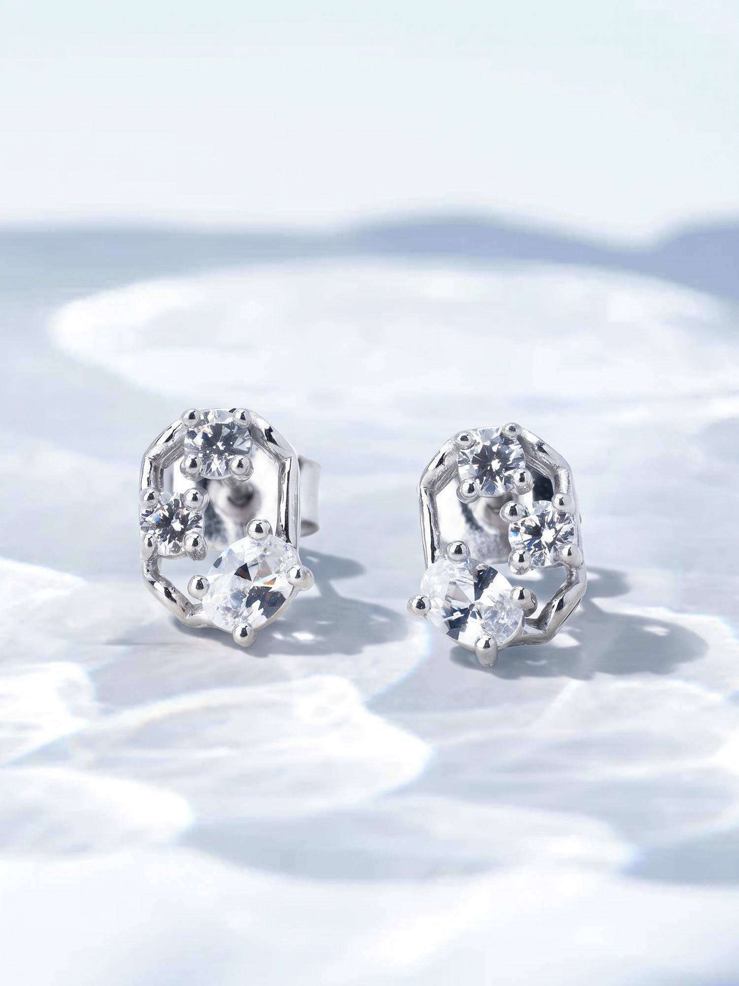 Palmonas Orbit Oval Halo 925 Sterling Silver Studs