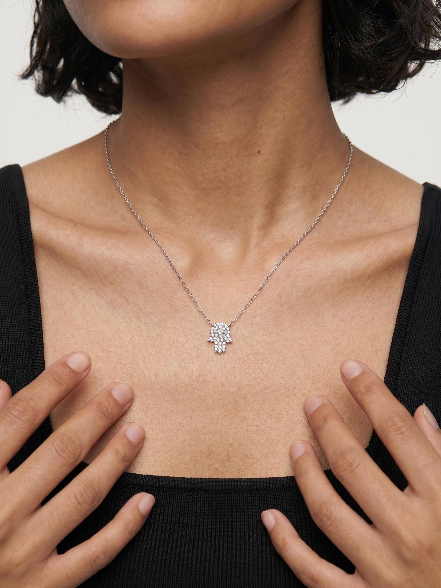 Palmonas Crystal Hamsa 925 Sterling Silver Necklace