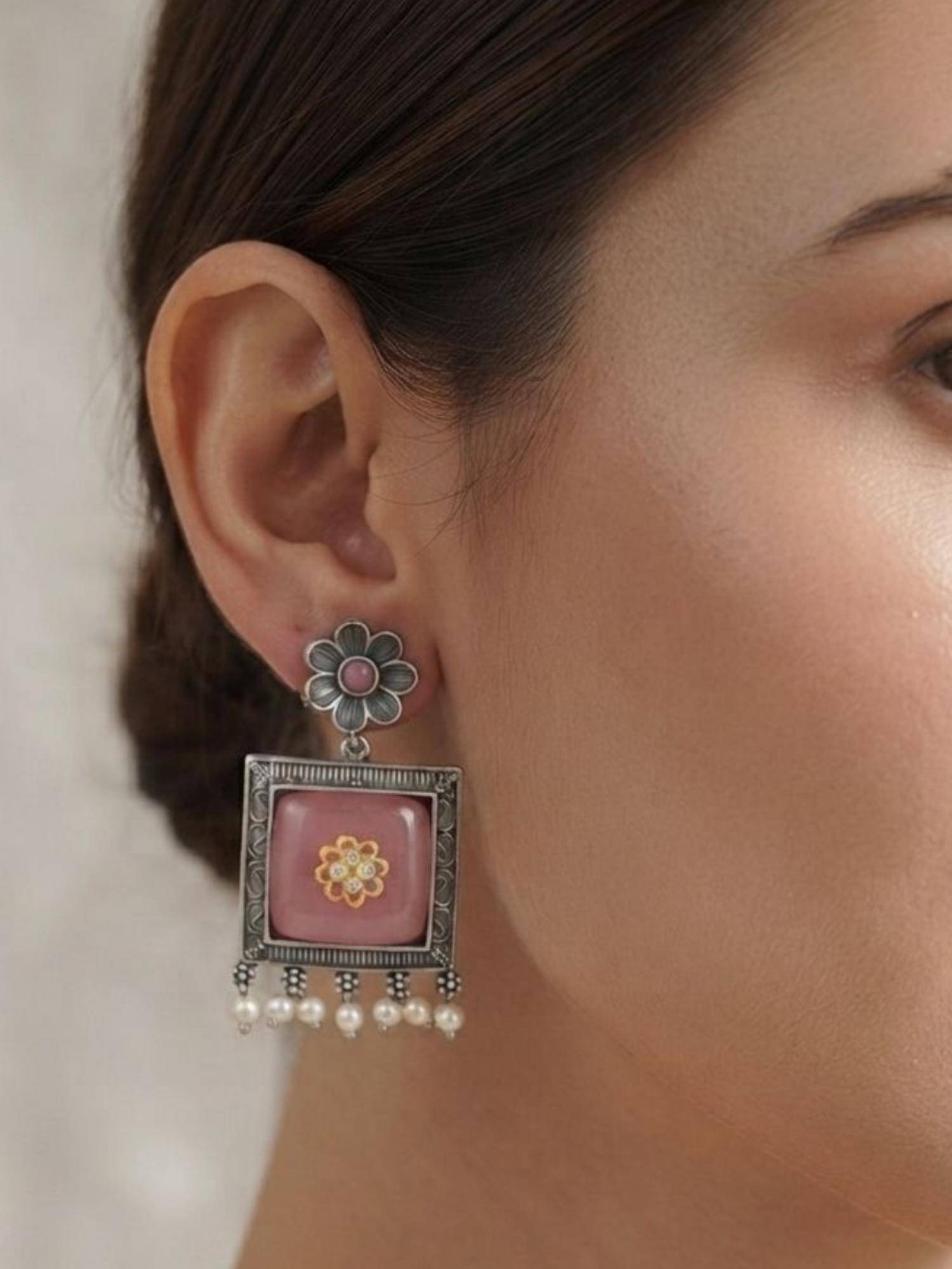 VENI 92.5 Silver Plated Oxidized Earrings
