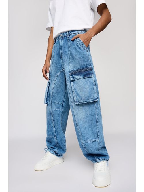 FREAKINS Vanguard Blue Men'S Utility Cargo Jeans