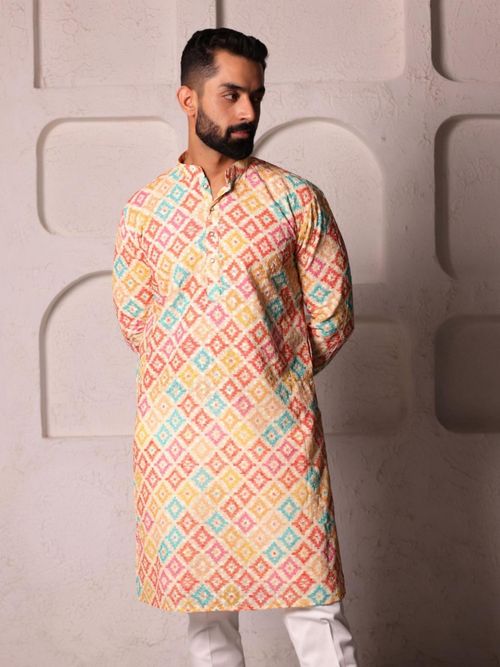 Lightpole Men Ethnic Multi Color Printed Kurta (L)