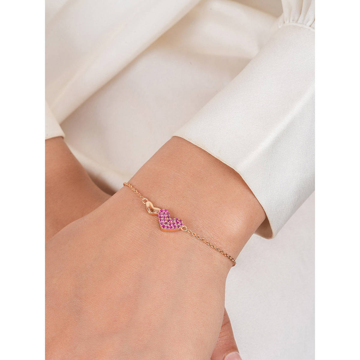 Zavya Pink Heart Rose Gold Plated 925 Sterling Silver Bracelet