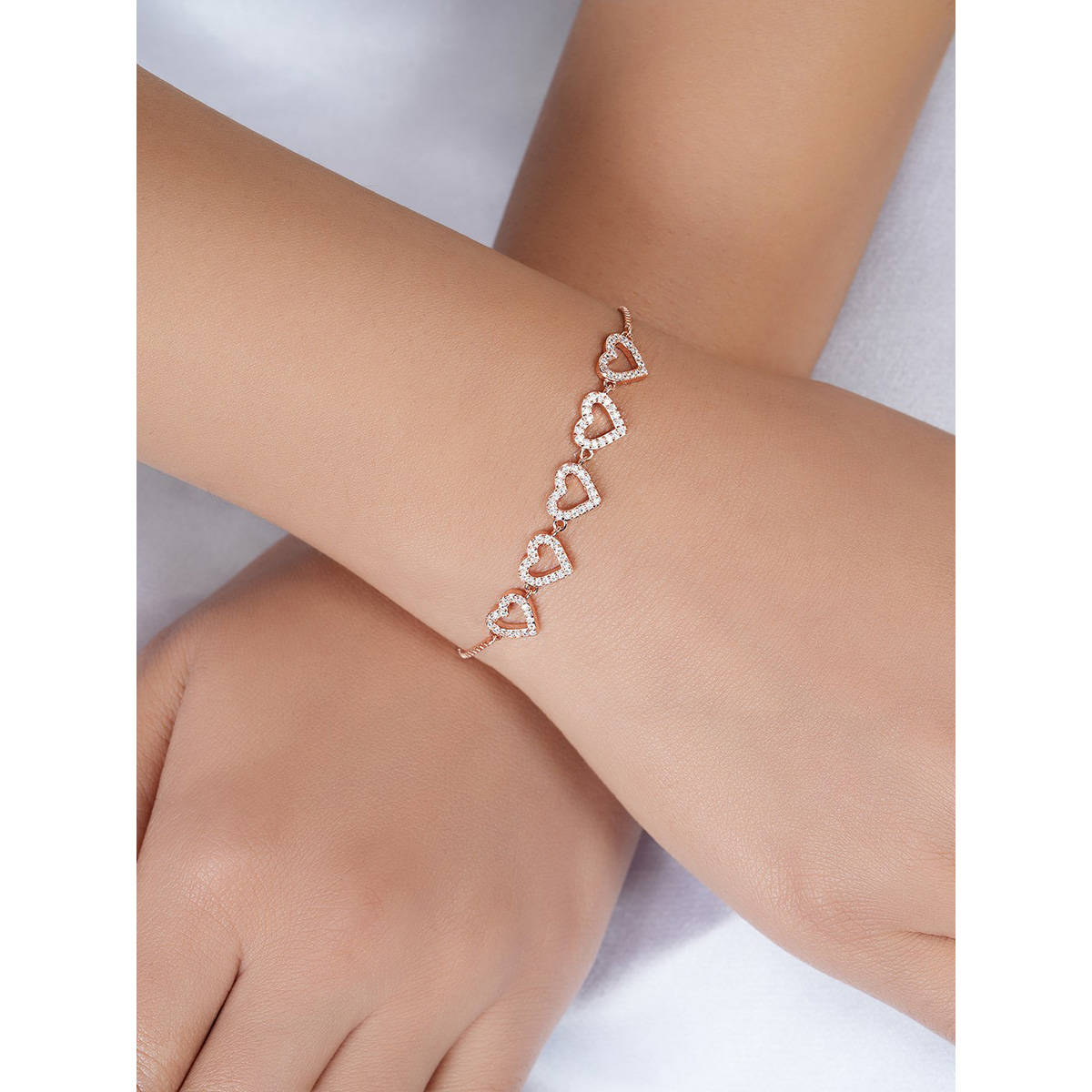 Zavya Heart Rose Gold Plated 925 Sterling Silver Bracelet