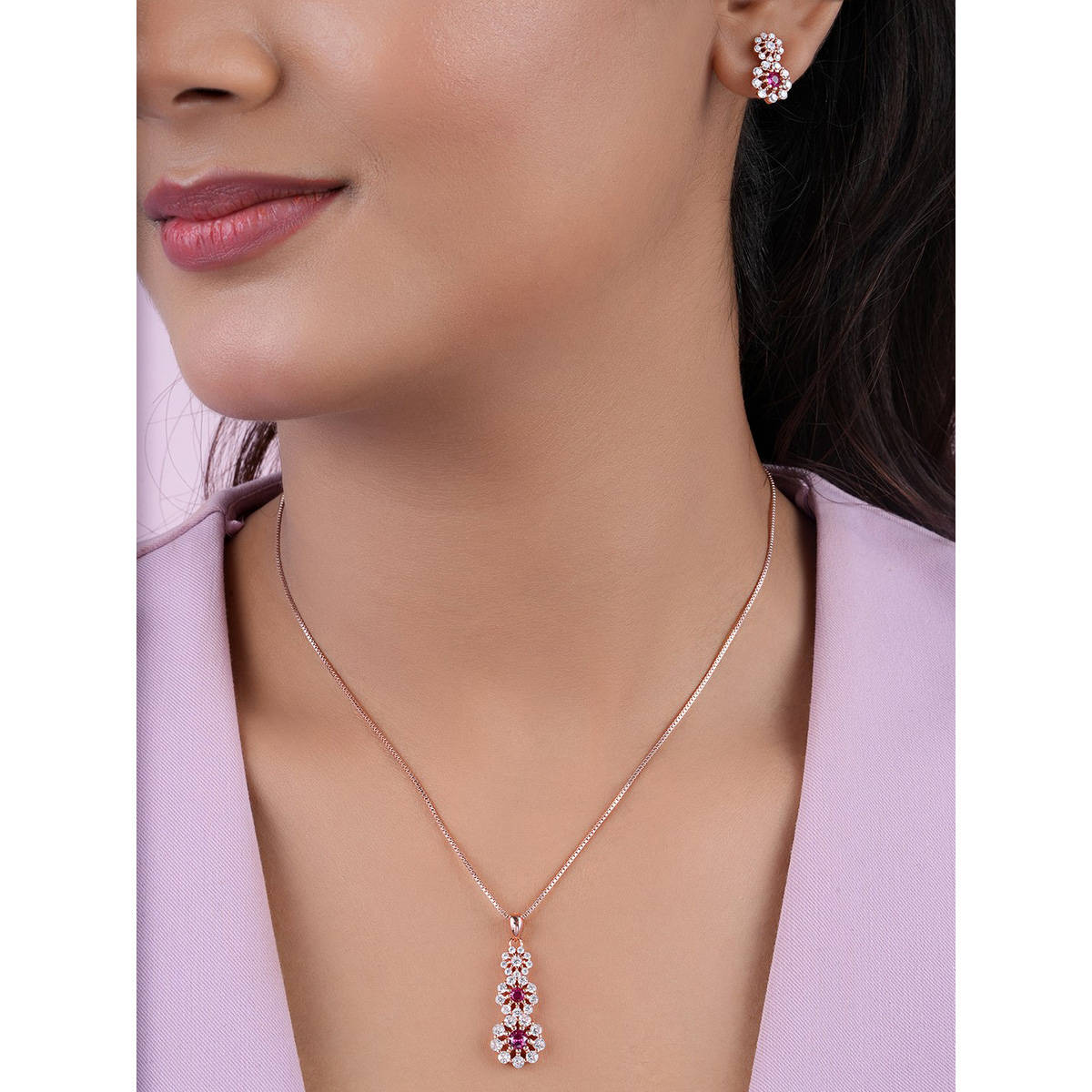 Zavya Sparkling Rose Gold Plated 925 Sterling Silver Jewellery Set