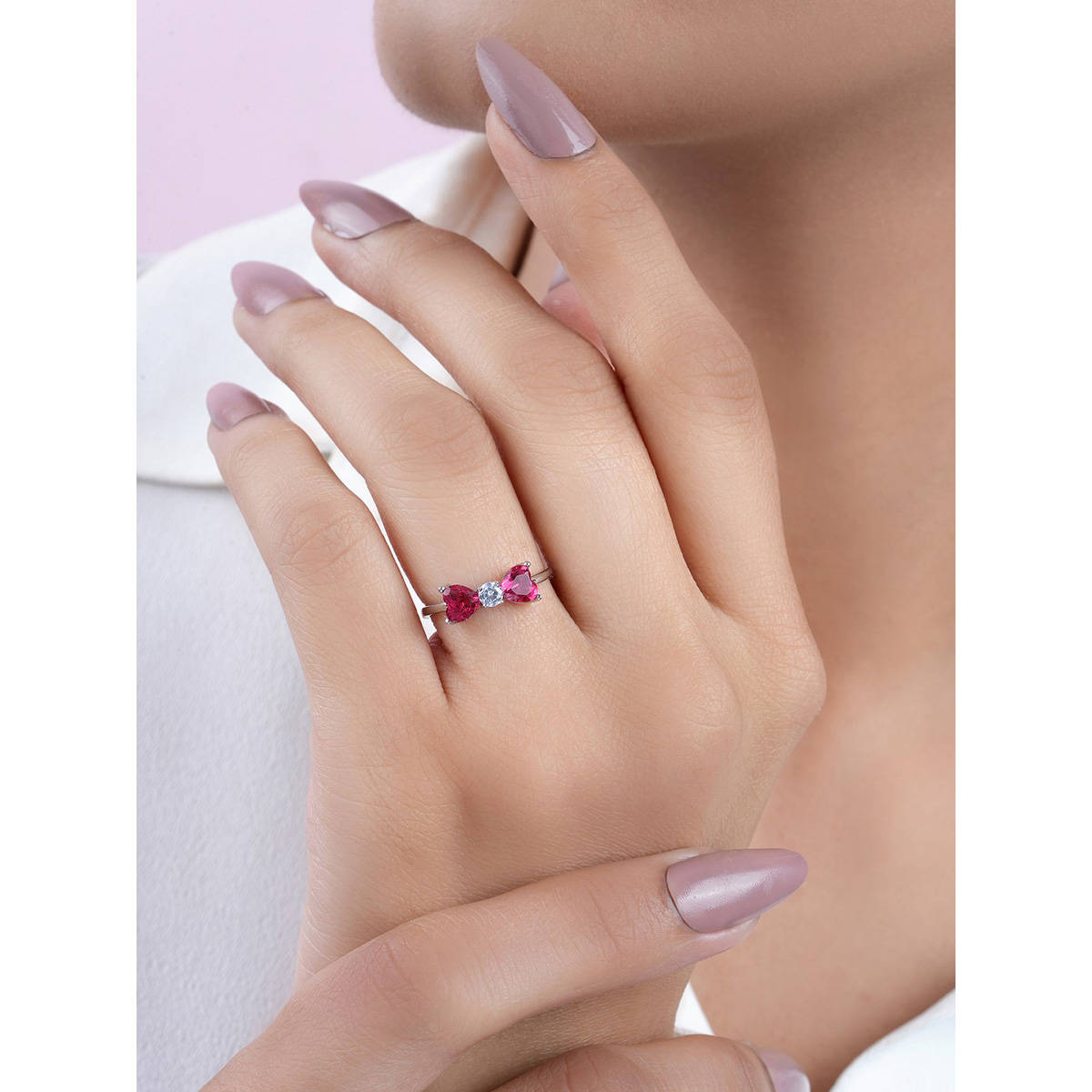 Zavya Bow Heart Rhodium Plated 925 Sterling Silver Ring