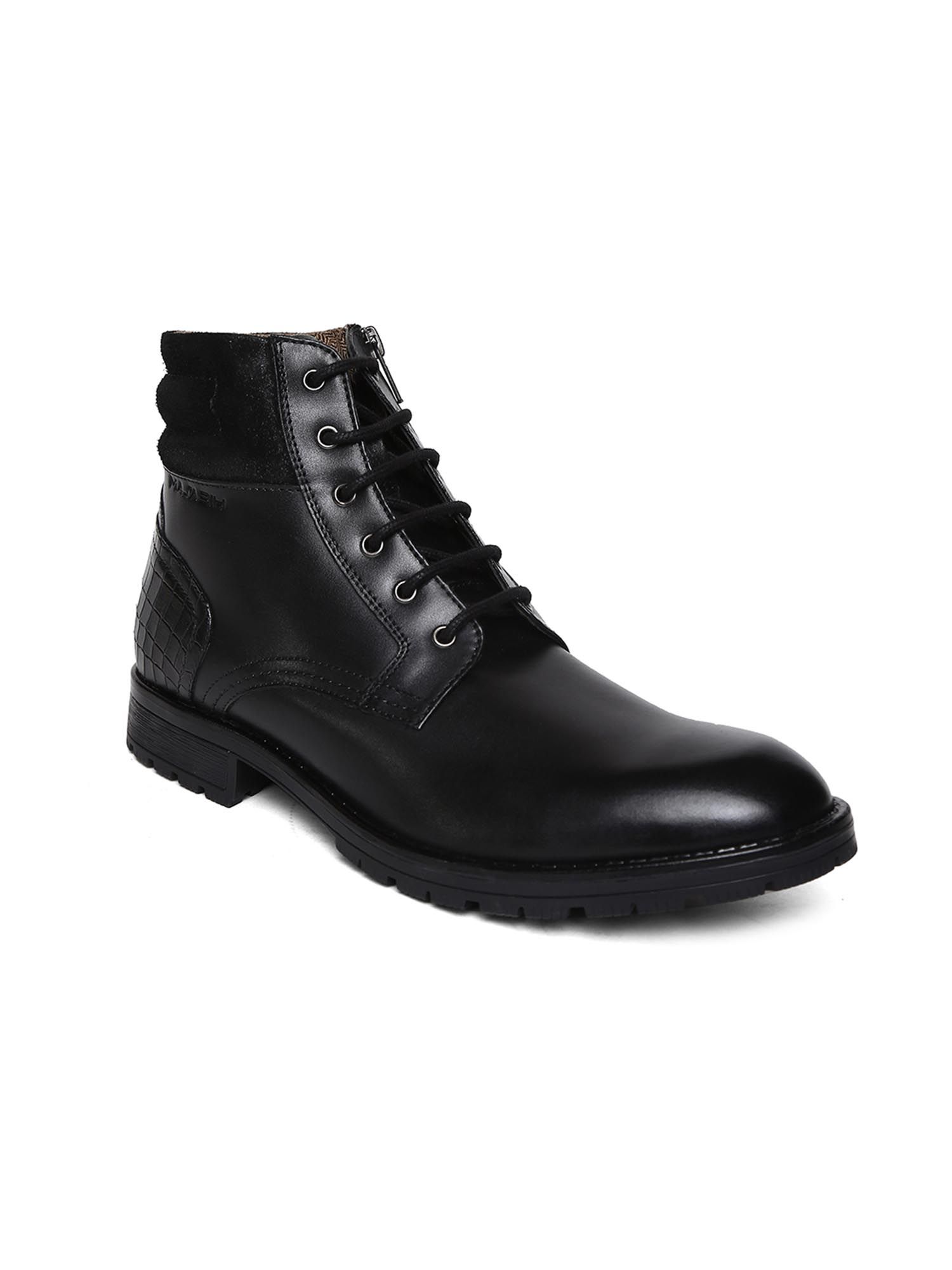 Buy MASABIH Genuine Leather Black Ankle Zipper Boots for Men Online