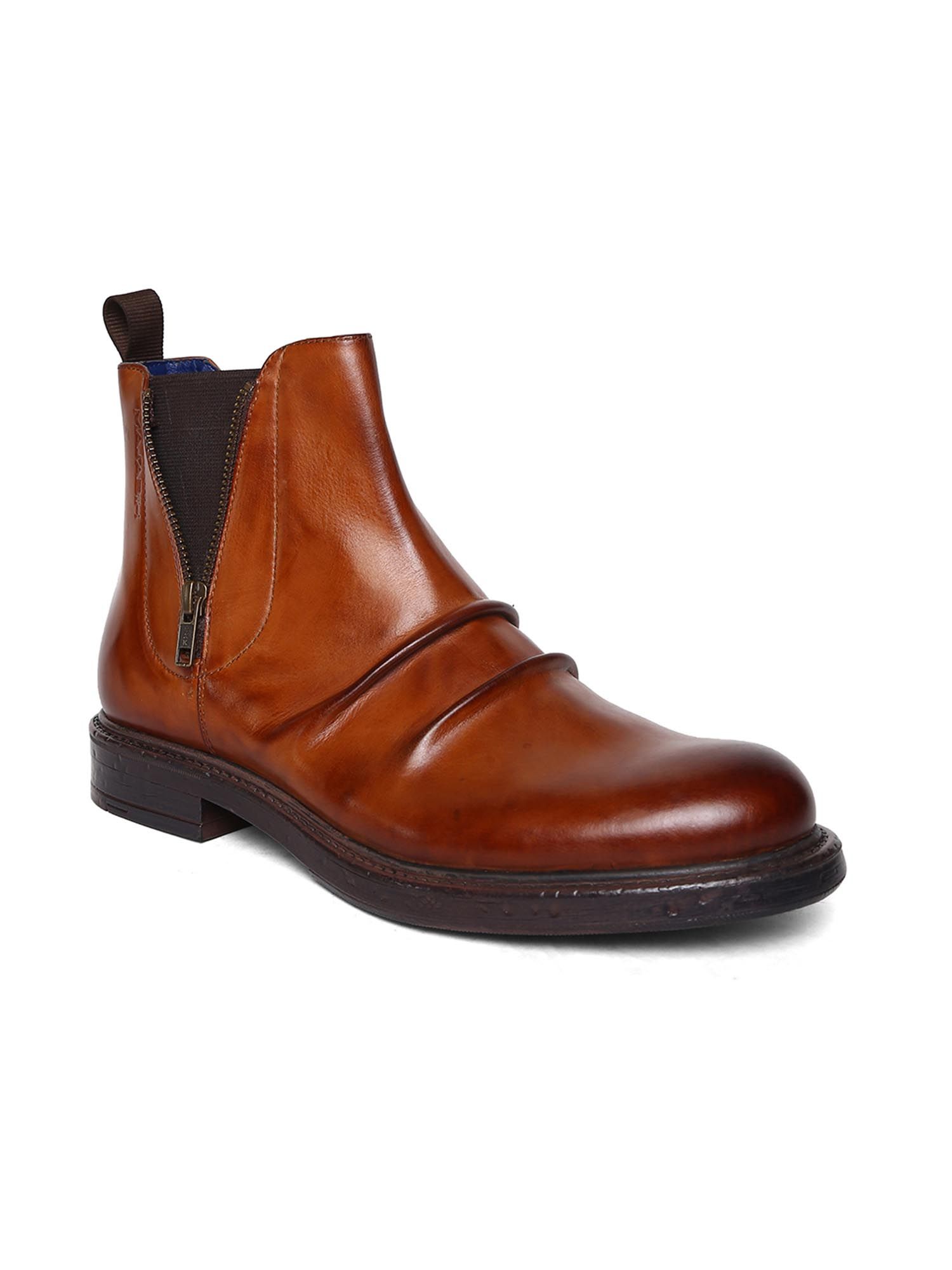 Buy MASABIH Genuine Leather Tan Casual Chelsea Boots with Zipper